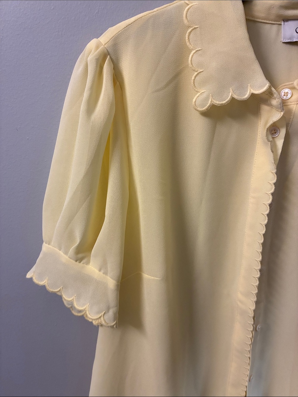 CeCe Pale Yellow Scalloped Collar Puff-Sleeve Blouse - Picture 2 of 3